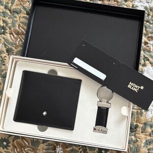 Montblanc Black and Silver Key Holder and Card Wallet Set